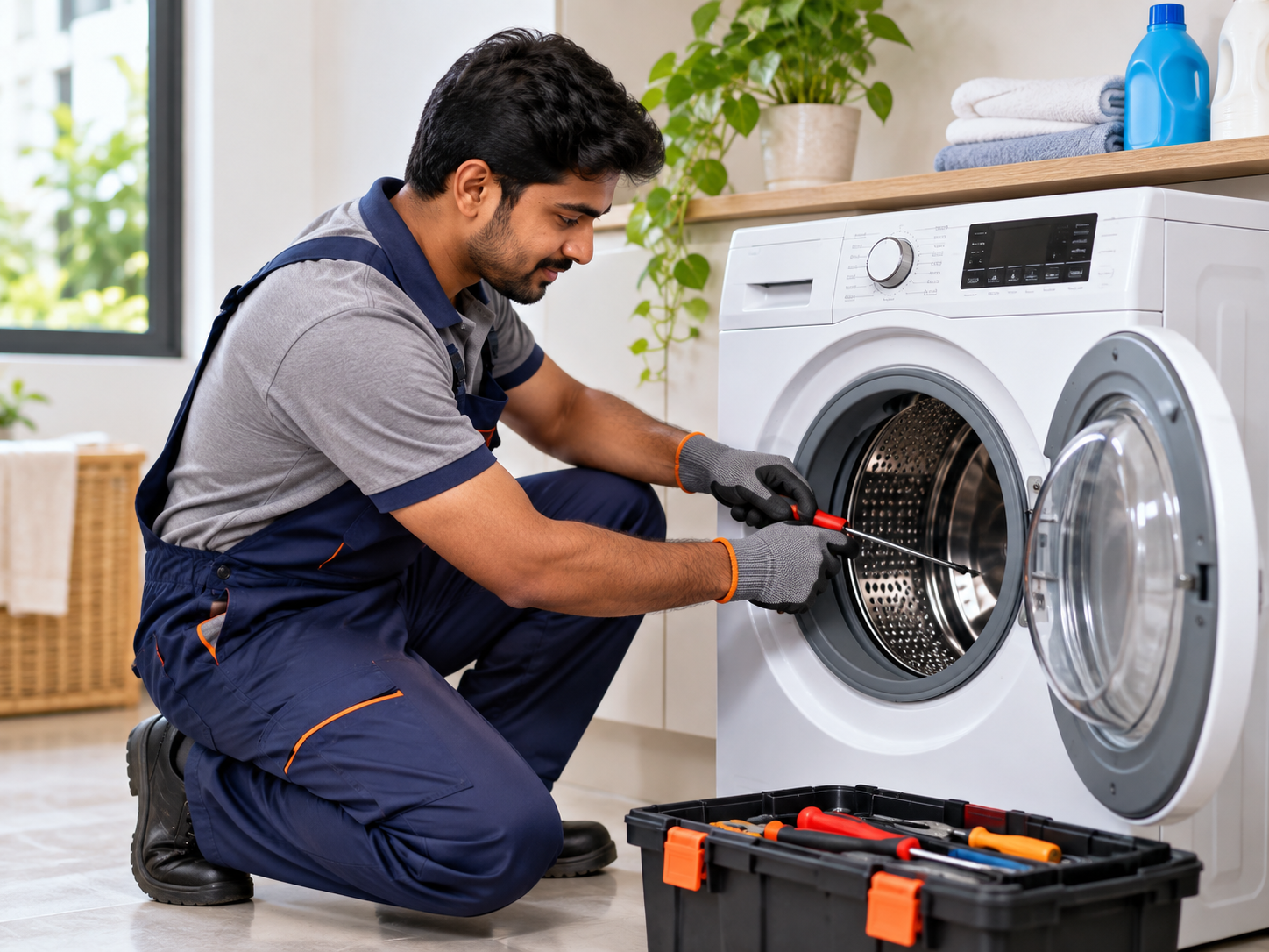 AMC Appliance Services Certified Technician at work in Bangalore
